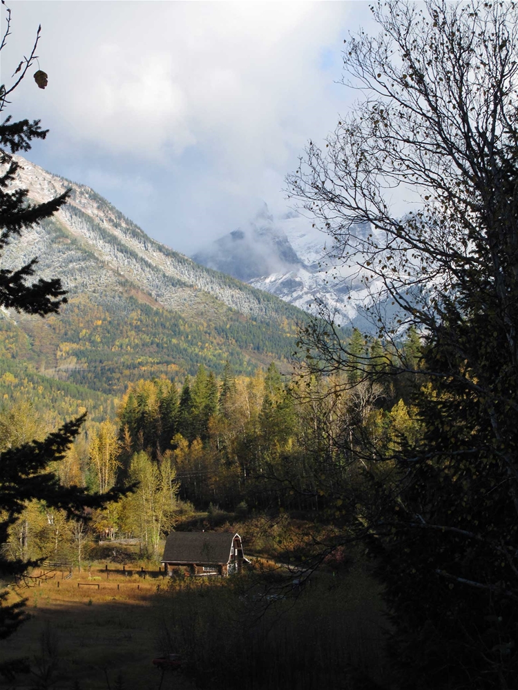 Early dusting of snow in Fernie during fall season. View from Cokato Road