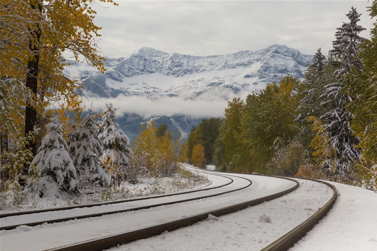 Railway Line in fall snow