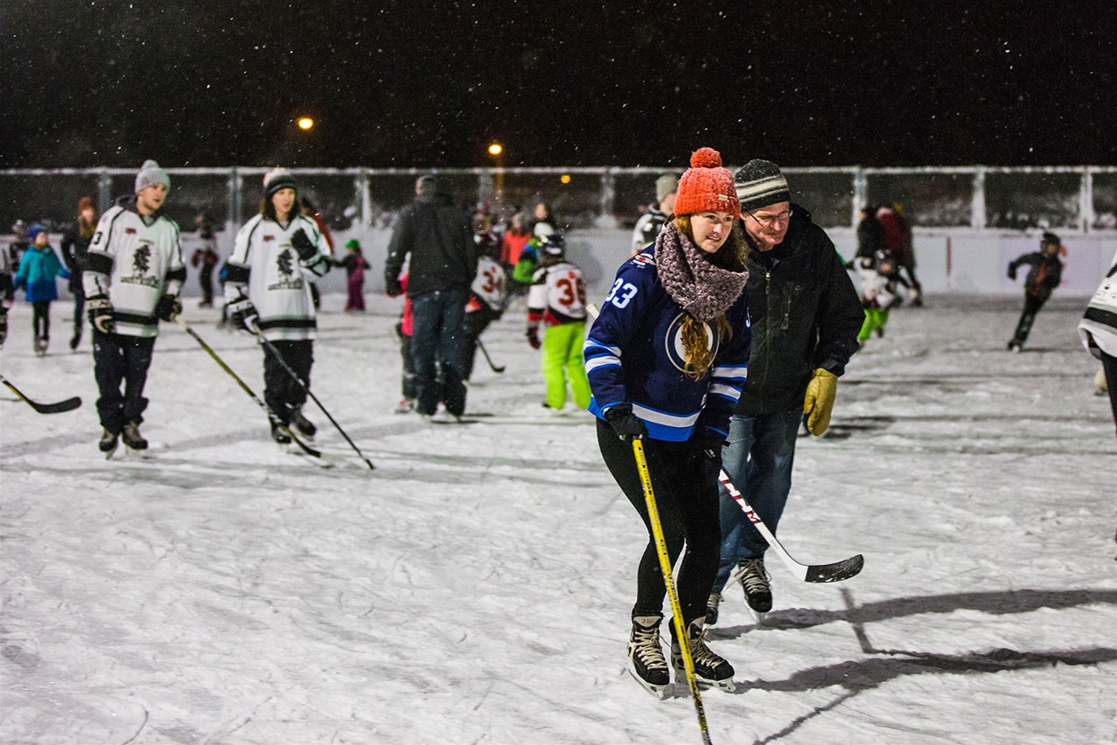 Snowy evening at the Grand Opening of the new Fernie Outdoor Hockey Rink