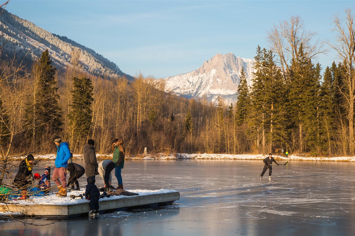 Locals ice skating on Maiden Lake