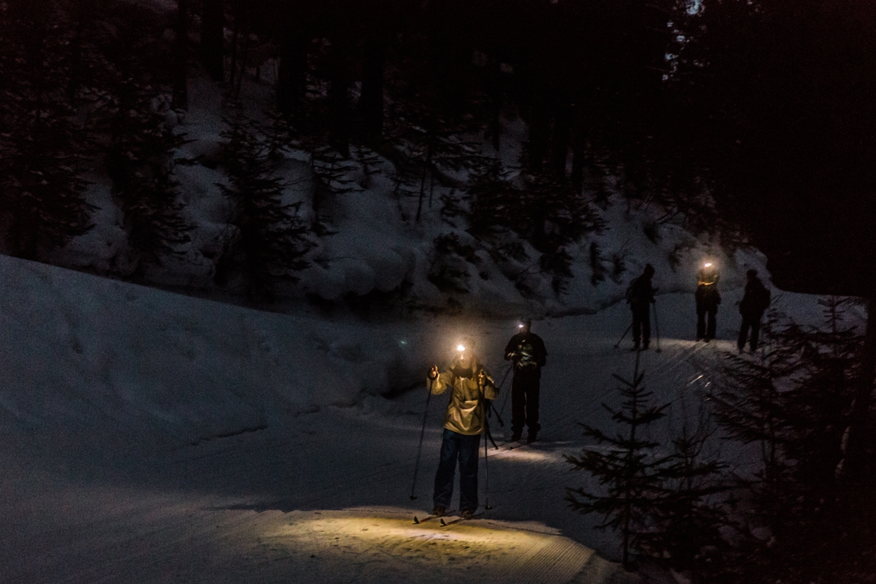 Bring a headlamp to explore cross-country skiing at night