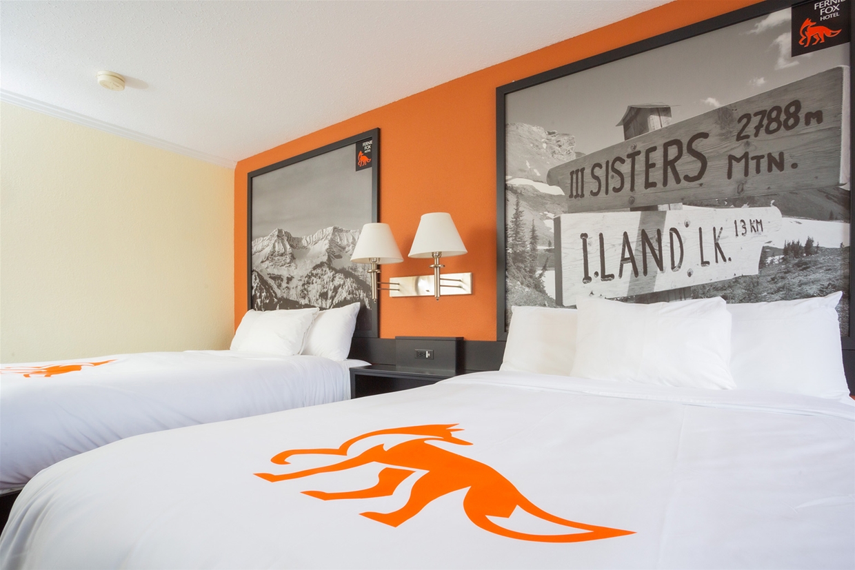 Each Fernie Fox Hotel room has 2 queen beds