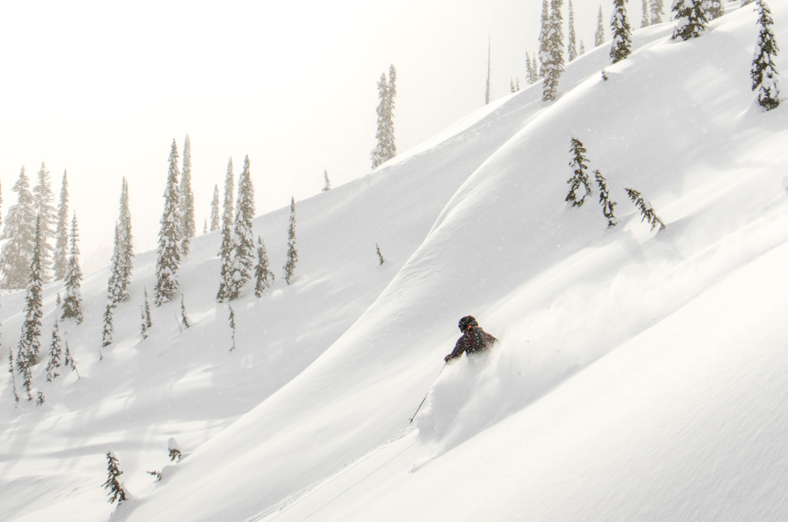 Skier in deep powder snow in the mountains