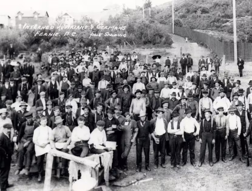 German and Austrian Internees at Skating Rink in Fernie, 1915