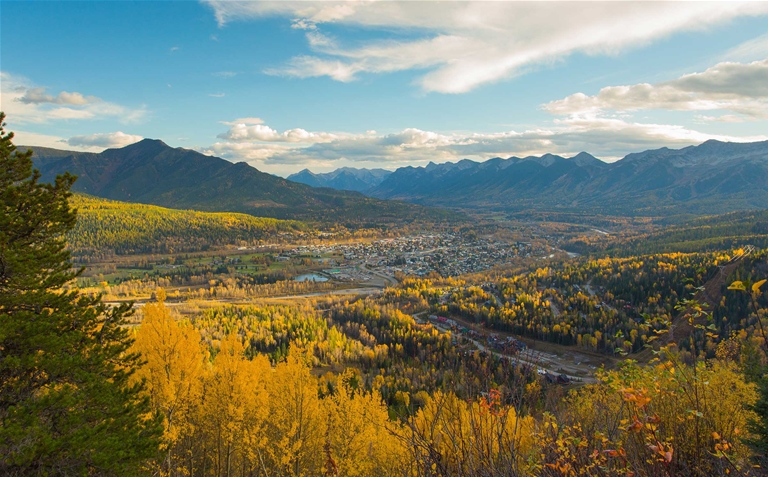 Fall colours from Mt Proctor looking down on Fernie