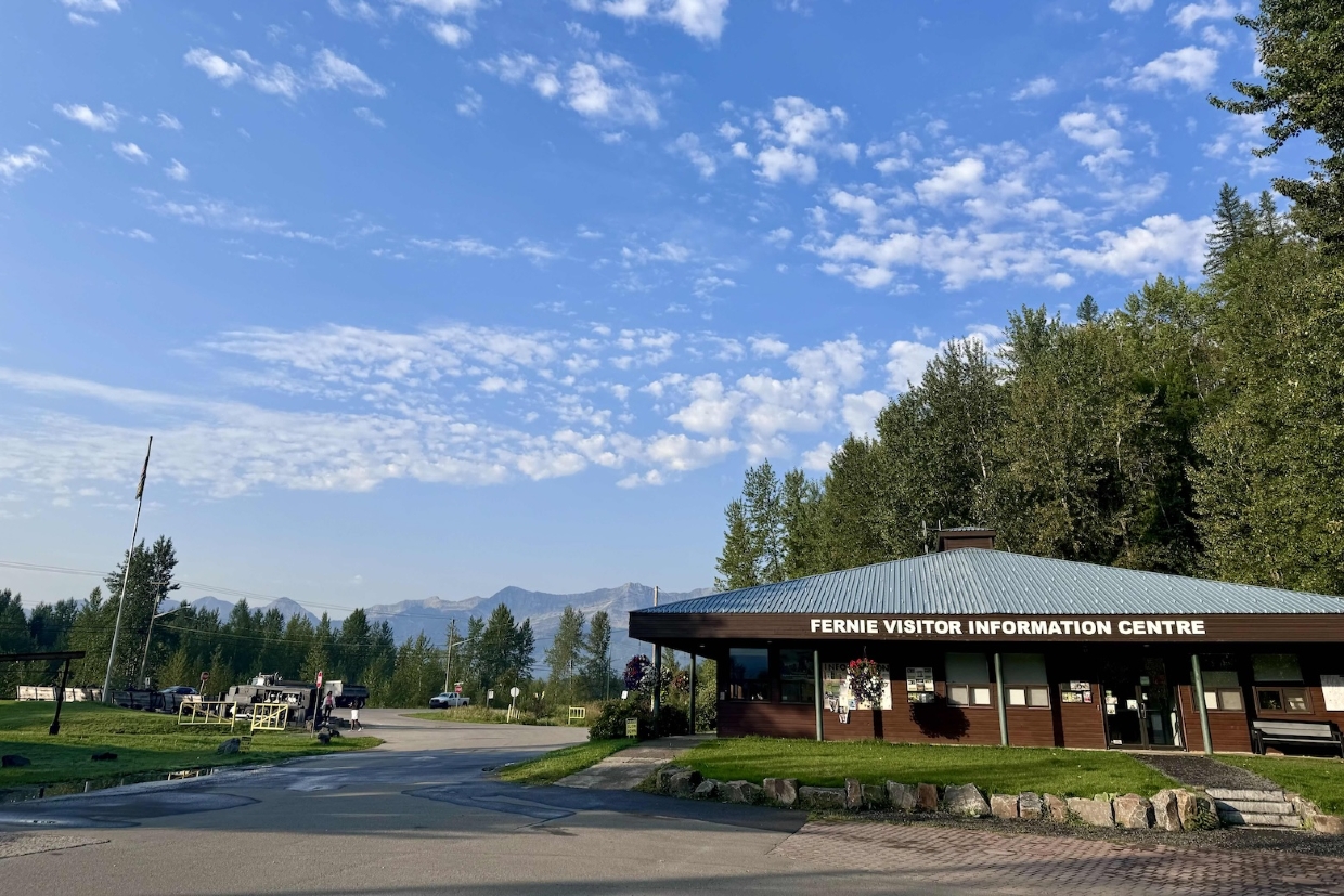 The Fernie Visitor Information Centre, looking  South.  8:50am, Tuesday, September 2nd, 2025.