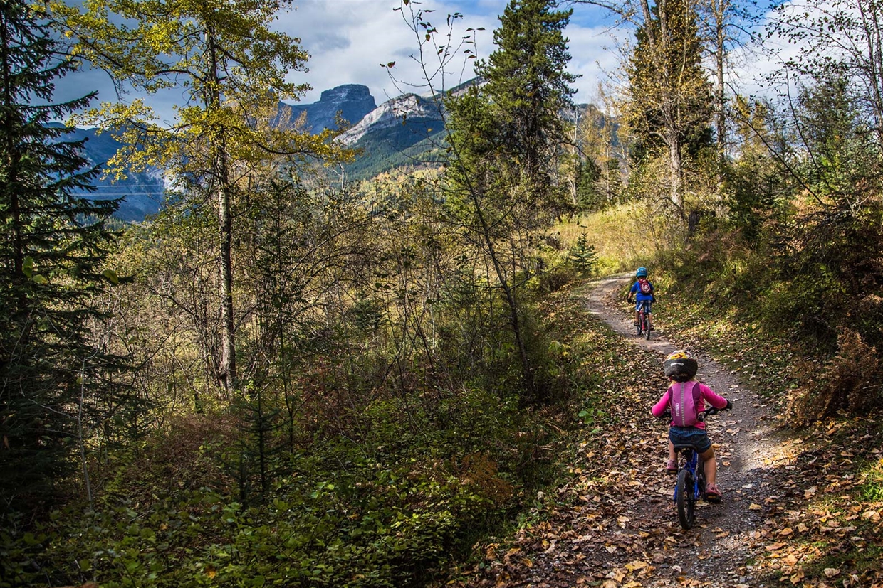 Family biking on the community trails