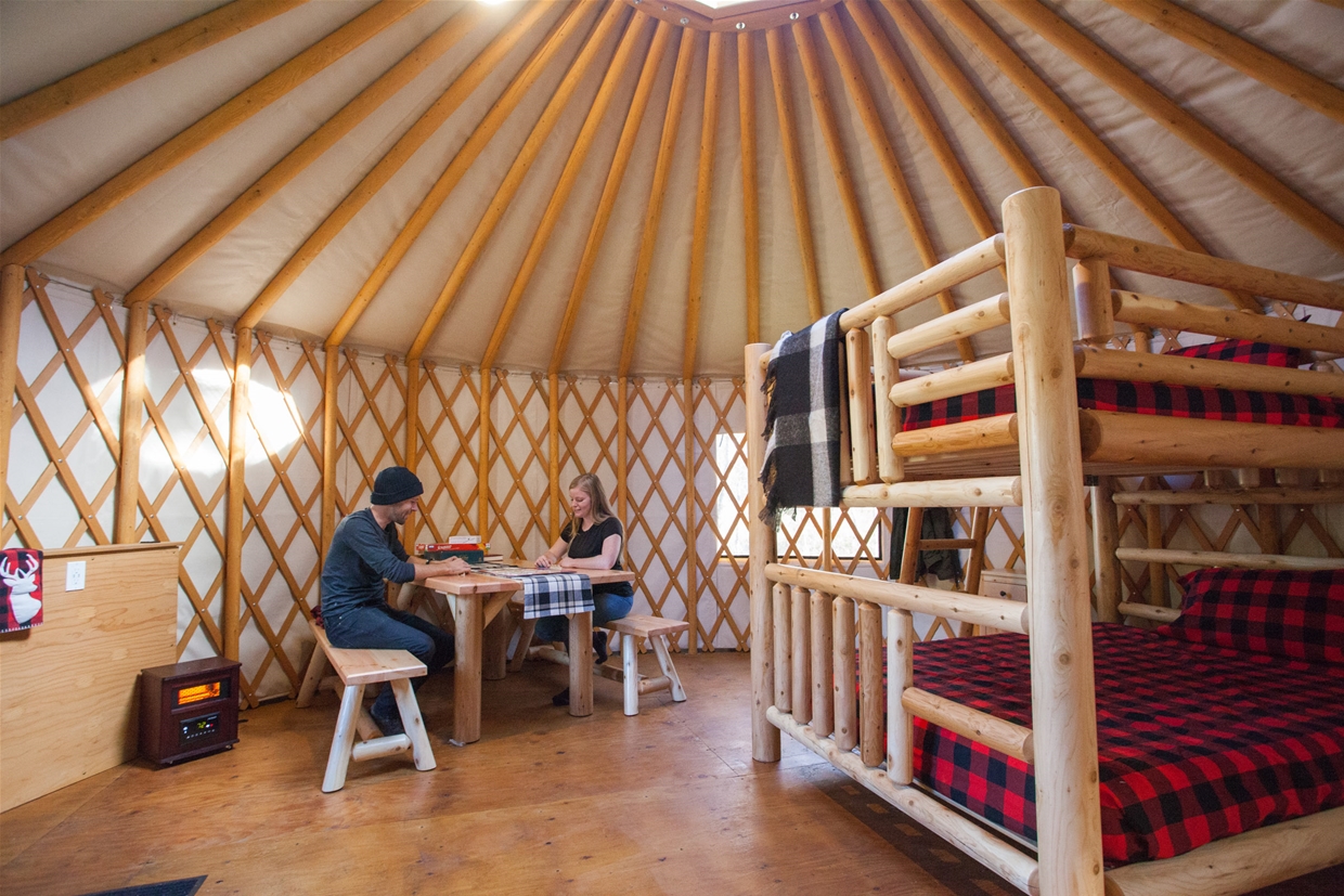 Stay year round in one of Fernie RV Resort's cosy yurts
