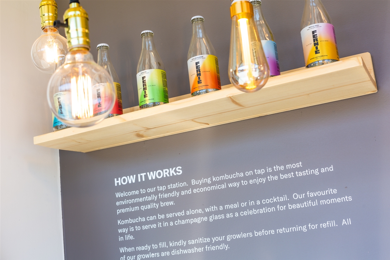 Refill your kombucha bottles & growlers at Fernie Alpine Springs self-serve taps