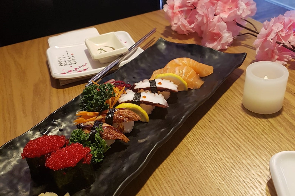 Fresh, delicious sushi rolls and sashimi