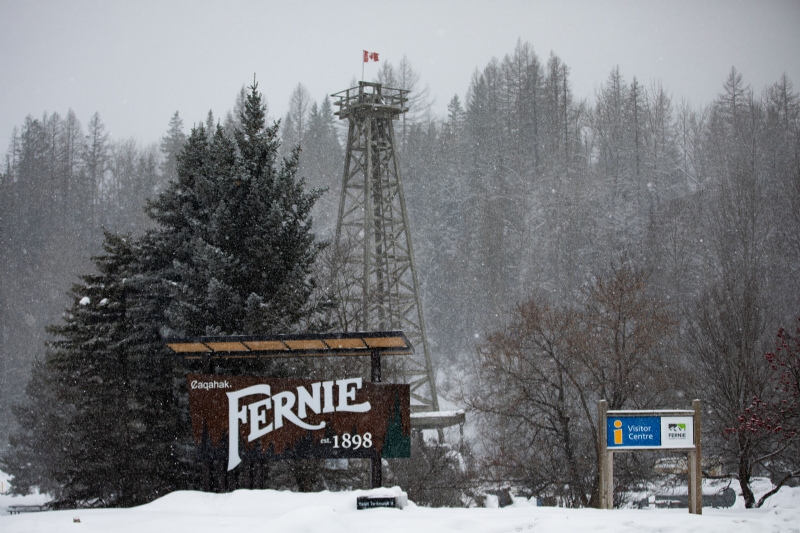 Fernie Entrance Sign and Historic Oil Derrick